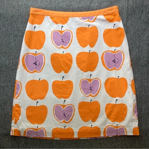 Boden Apple Print Skirt 100% Cotton ALine 4 Petite 4P - Picture 1 of 11